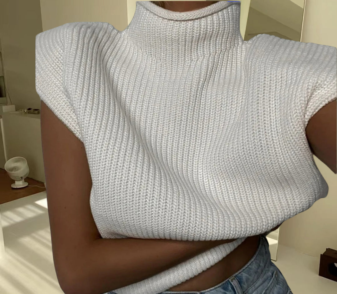 Damen Stricktop mit Stehkragen und Puffärmeln Heidi-Mode