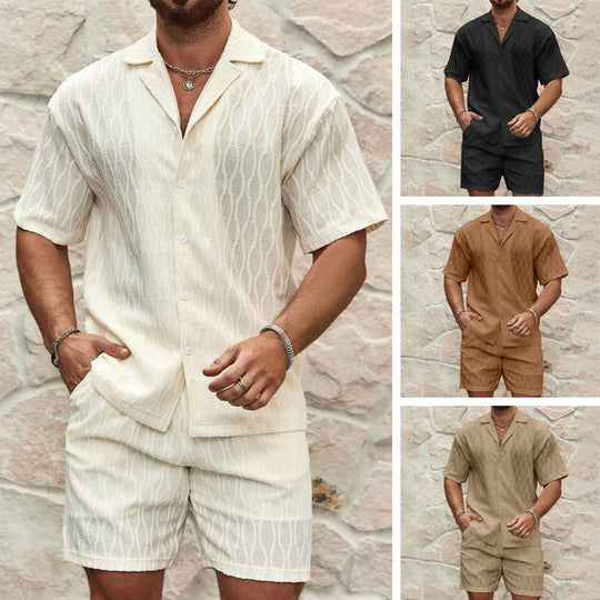 Herren Kurzarmhemd und Shorts-Set im lässigen Strickdesign Heidi-Mode