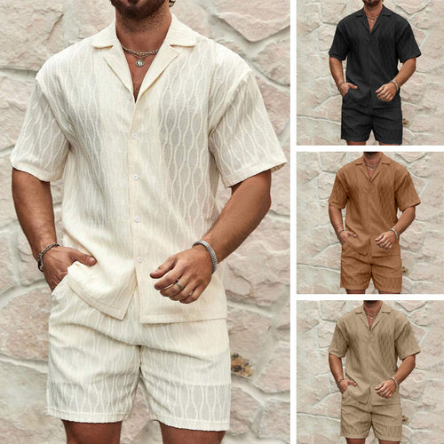 Herren Kurzarmhemd und Shorts-Set im lässigen Strickdesign Heidi-Mode