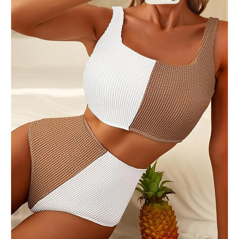 Damen Rippen Hoch Taille Zwei-teilig Bikini-Set Heidi-Mode
