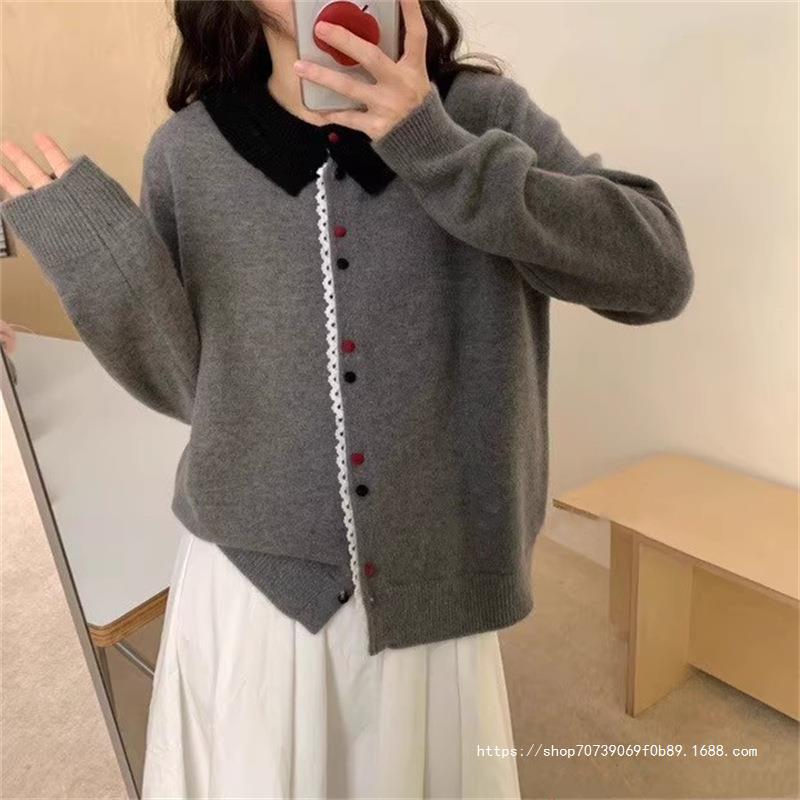Damen Eleganter Strickcardigan mit Stehkragen und Knopfdetail Heidi-Mode