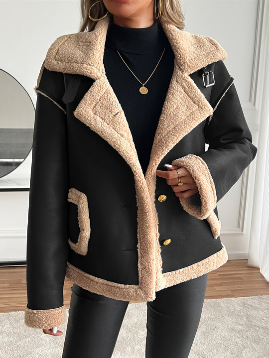 Damen Kurzjacke mit Kunstfellbesatz und praktischen Taschen Heidi-Mode