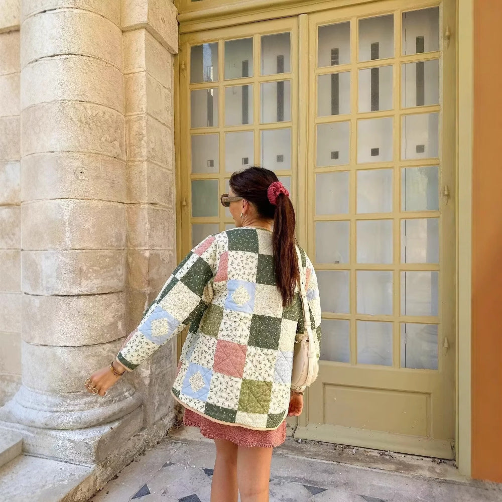 Damen gesteppte Patchwork-Jacke mit praktischen Taschen Heidi-Mode