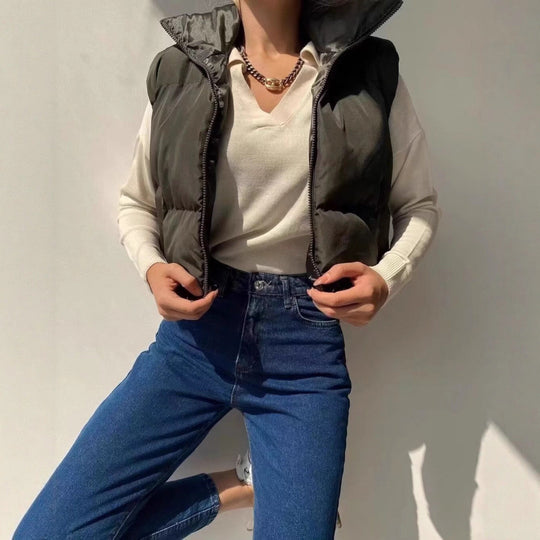 Damen Steppweste mit hohem Kragen und praktischen Taschen Heidi-Mode