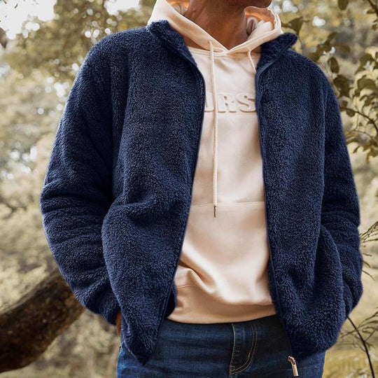 Herren Fleecejacke mit hohem Kragen und praktischen Taschen Heidi-Mode