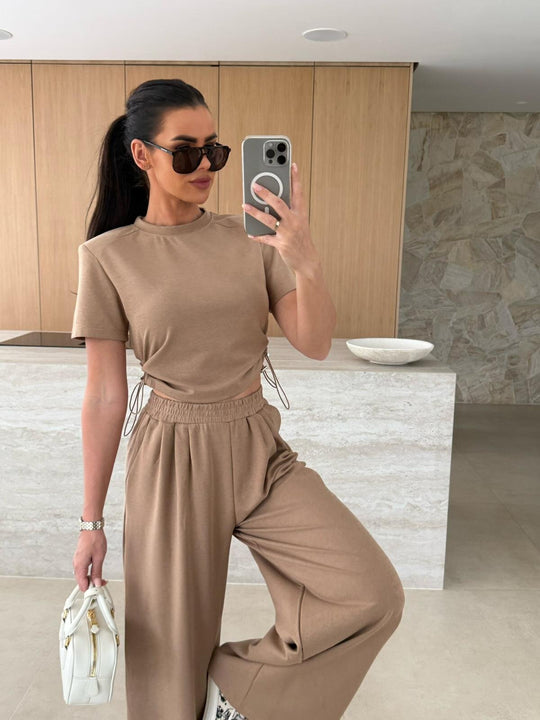 Damen lässiges Set aus Crop-Top und Jogginghose Heidi-Mode