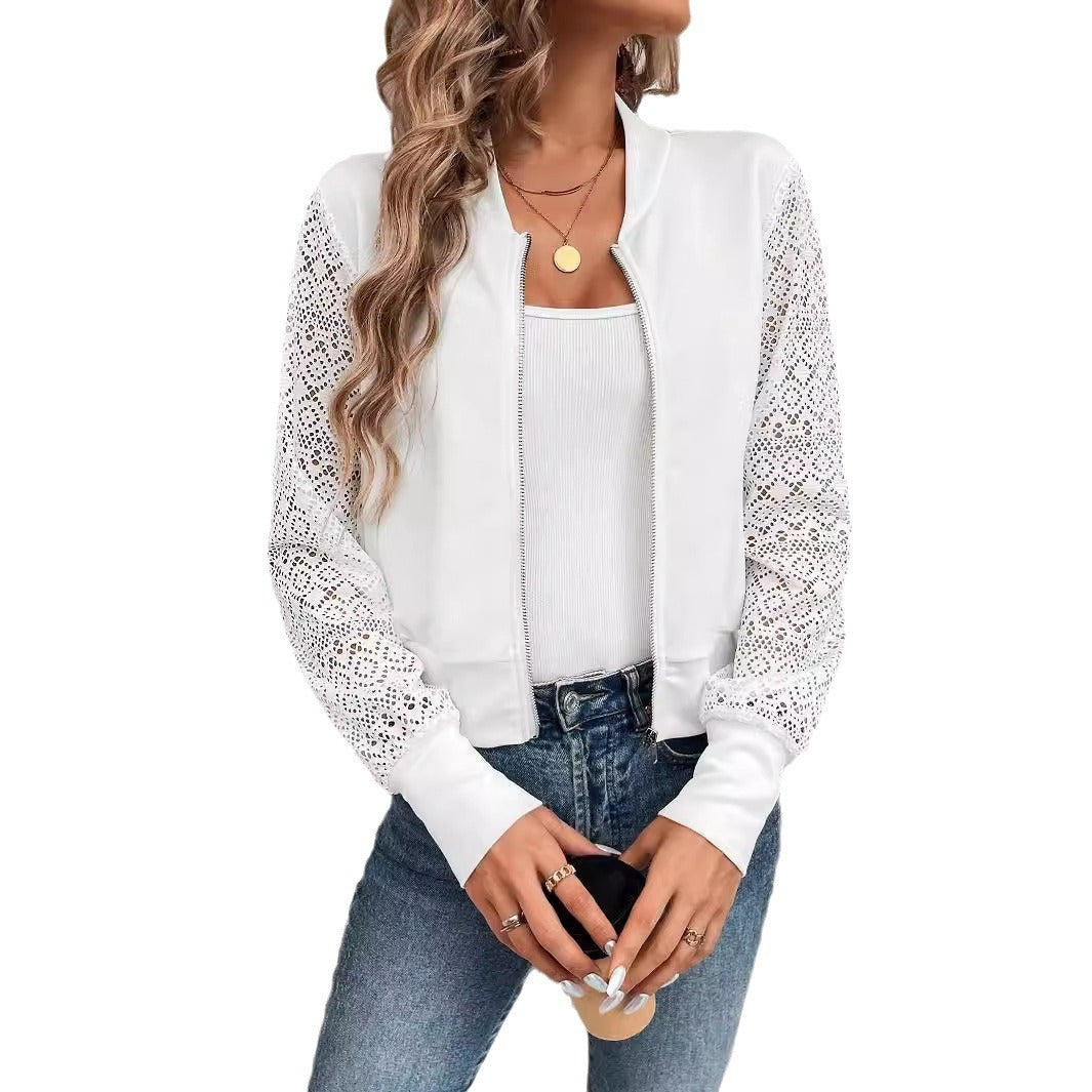 Damen Bomberjacke mit Spitze und elastischen Bündchen Heidi-Mode