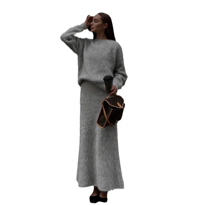 Damen Strickkleid mit tiefem V-Ausschnitt und weichem Mohair-Material Heidi-Mode