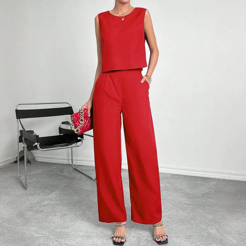 Damen Zweiteiler Set mit modernem Oberteil und weitem Hose Heidi-Mode