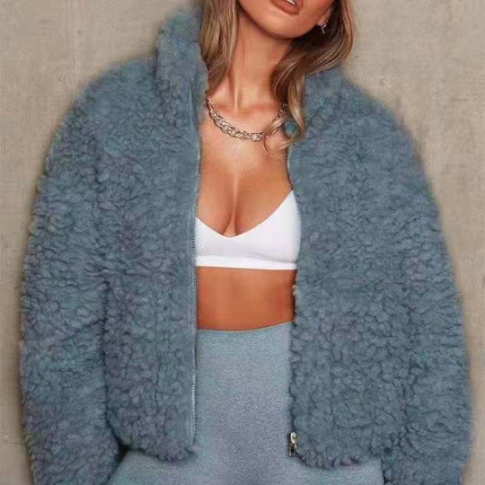 Damen Kuschelige Teddyjacke mit hohem Kragen und praktischen Taschen Heidi-Mode
