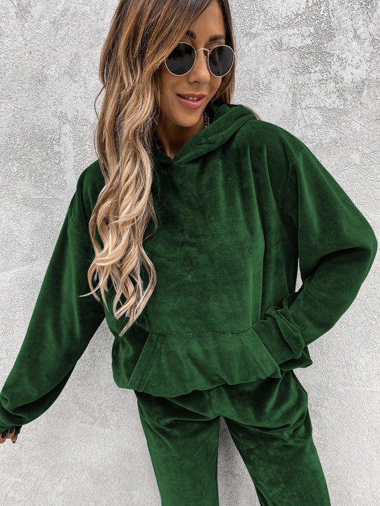 Damen modischer Fleece-Hoodie mit elastischem Saum und Kängurutasche Heidi-Mode