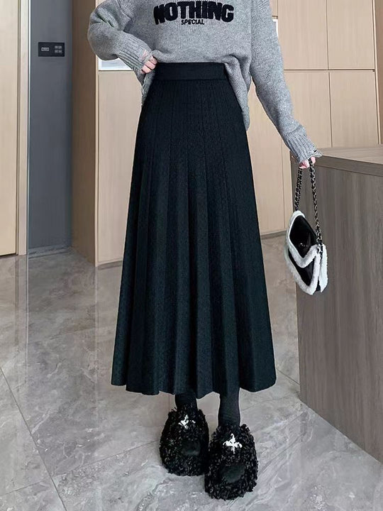 Damen Eleganter plissierter Maxirock mit hohem Bund und feiner Textur Heidi-Mode
