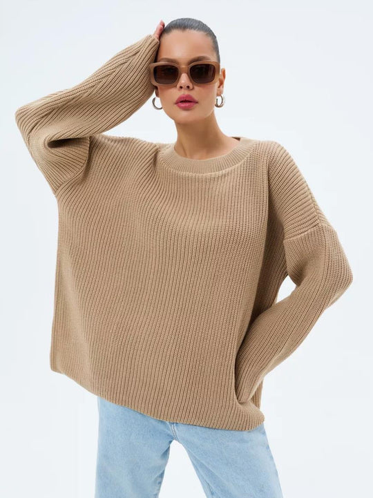 Damen Oversized Strickpullover mit strukturiertem Design und lässigem Schnitt Heidi-Mode