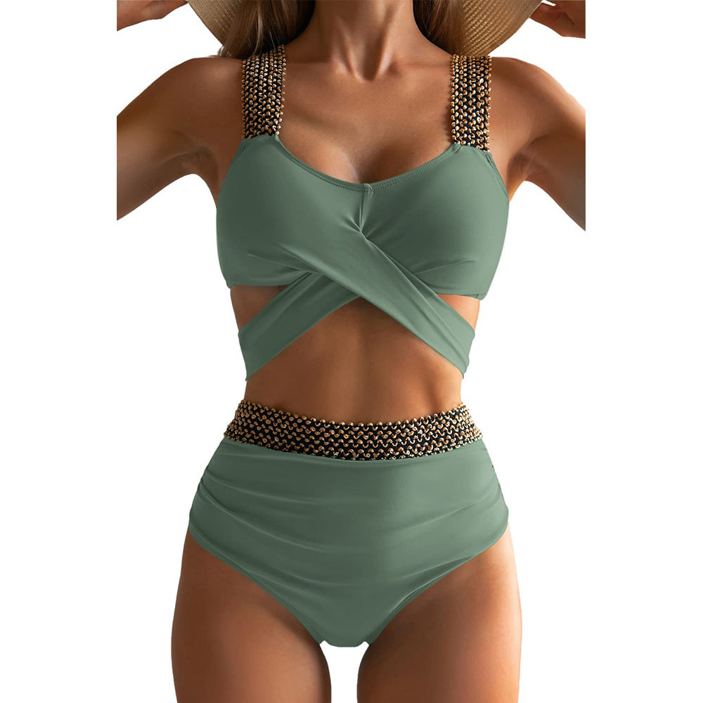 Damen Hochgeschnittene Bikinis mit ausgefallenen Trägern Heidi-Mode