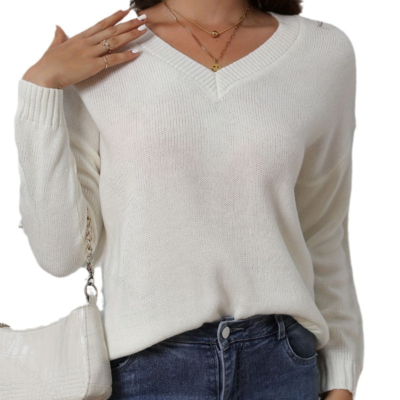Damen atmungsaktiver V-Ausschnitt Strickpullover mit lockerer Passform Heidi-Mode