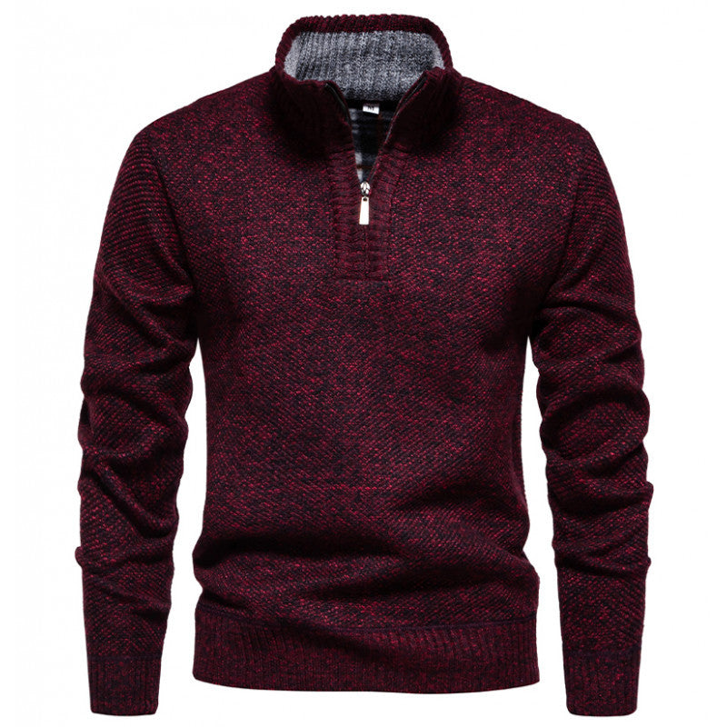 Herren Strickpullover mit halbem Reißverschluss und modischem Strukturdesign Heidi-Mode