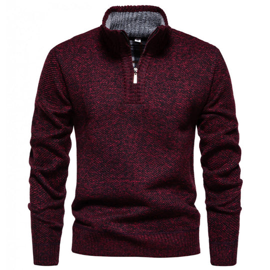 Herren Strickpullover mit halbem Reißverschluss und modischem Strukturdesign Heidi-Mode