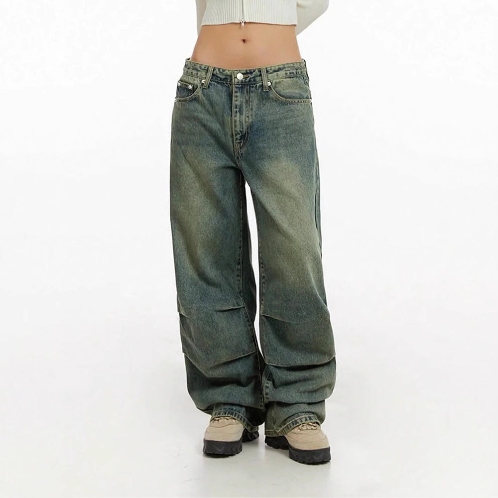 Damen Baggy-Jeans mit hohem Taillenbund und weiten Beinen Heidi-Mode
