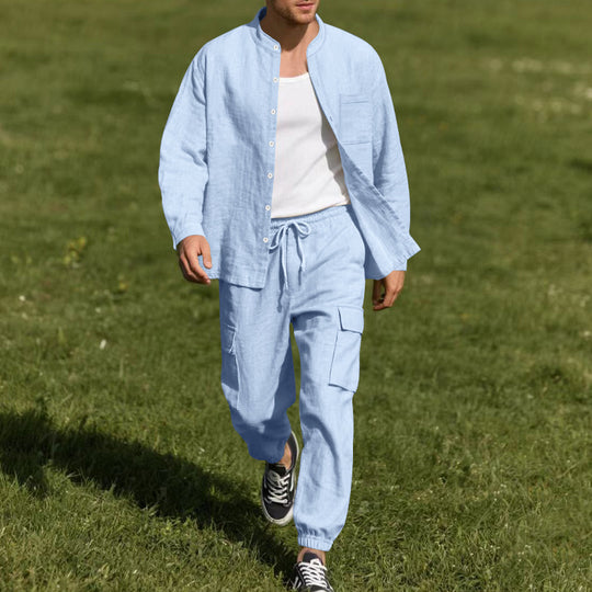 Herren lässiges Leinen-Set mit praktischen Taschen und atmungsaktiver Stoffqualität Heidi-Mode