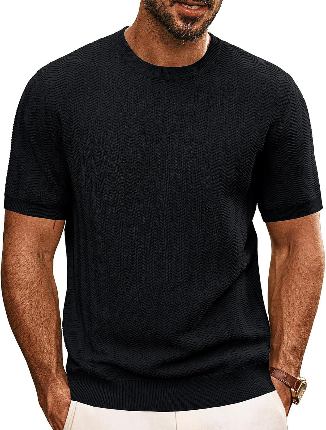 Herren strukturiertes Rundhals T-Shirt Heidi-Mode