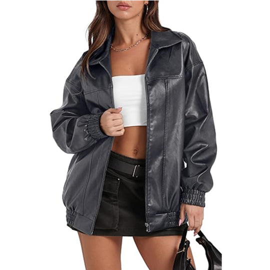 Damen lässige Oversize-Jacke mit elastischen Bündchen und praktischen Taschen Heidi-Mode