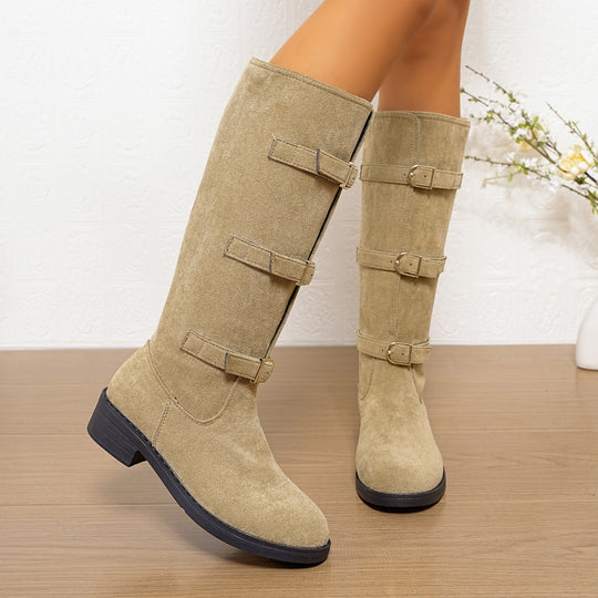 Damen Modische Stiefel mit dekorativen Schnallen und komfortablem Blockabsatz Heidi-Mode
