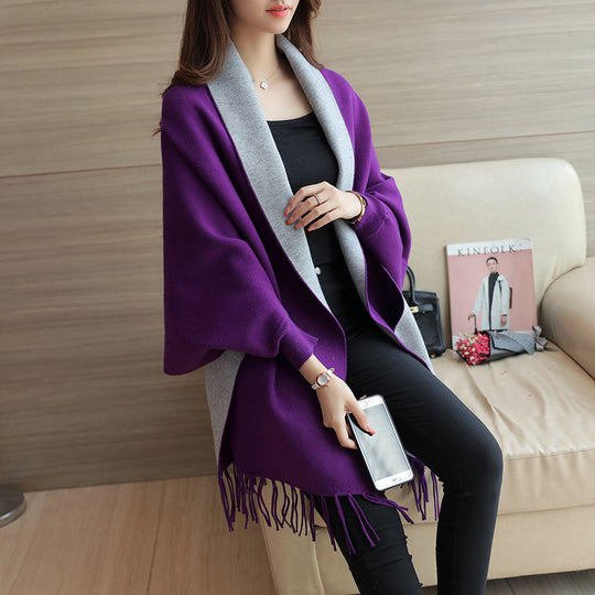 Damen eleganter Schal mit Fransen und kontrastierenden Farbdetails Heidi-Mode