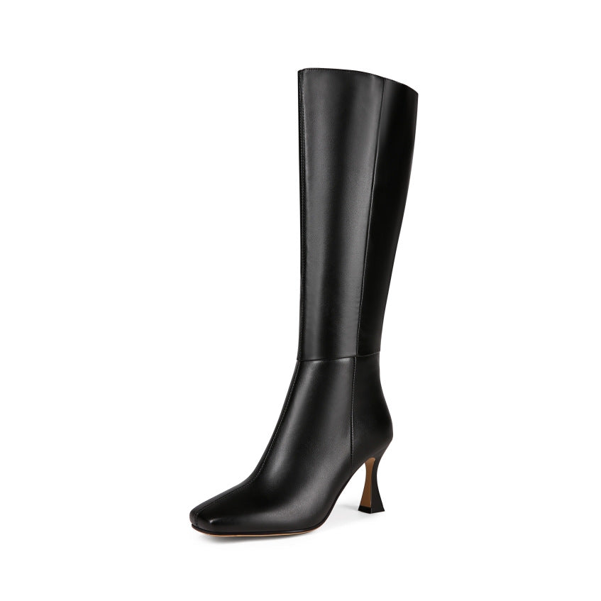 Femme Spitz-Zeh Kniehohe Mode Stiefel mit Skulptiertem Absatz Heidi-Mode