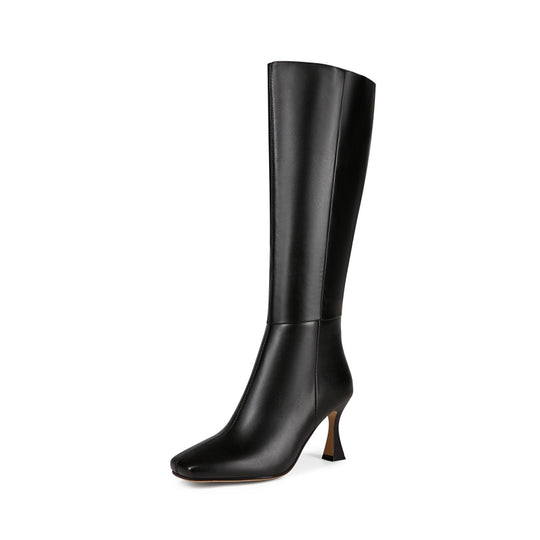 Femme Spitz-Zeh Kniehohe Mode Stiefel mit Skulptiertem Absatz Heidi-Mode