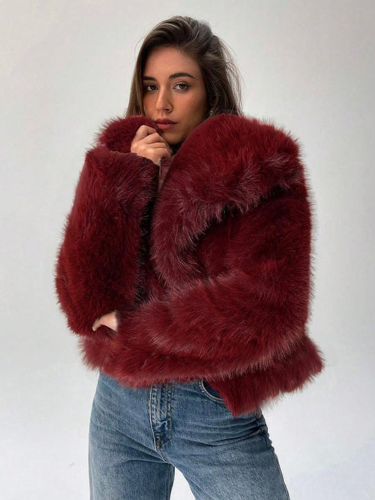 Damen Modischer Kunstpelz-Cropped-Jacke mit voluminösen Ärmeln Heidi-Mode