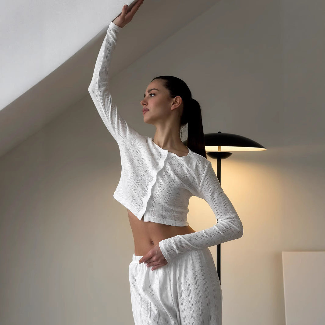 Damen lässiges Lounge-Hosen- und Oberteil-Set im eleganten Rippenstrickdesign Heidi-Mode