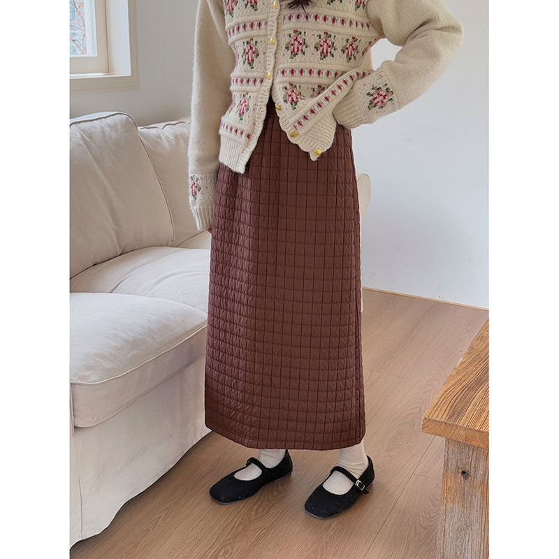 Damen lange Stepprock mit quadratischem Muster und weitem Schnitt Heidi-Mode