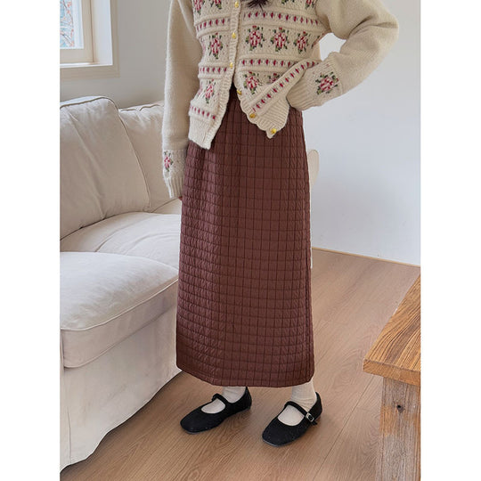 Damen lange Stepprock mit quadratischem Muster und weitem Schnitt Heidi-Mode