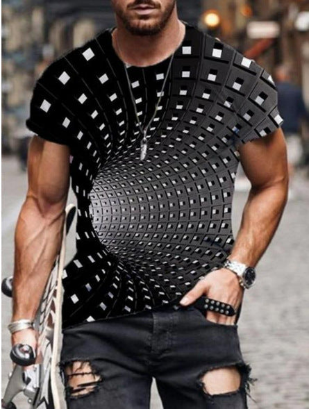 Herren T-Shirt mit künstlerischem Bienenwabenmotiv und 3D-Druck Heidi-Mode