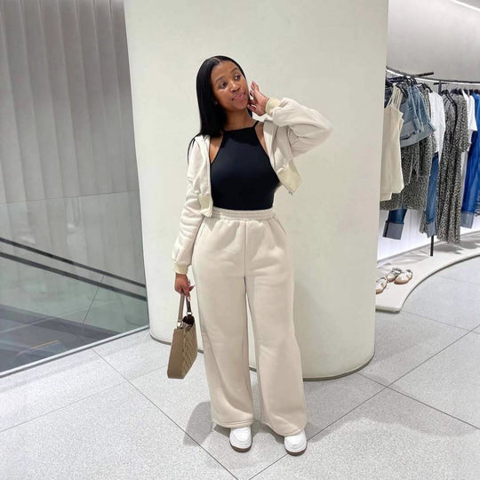 Damen lässiges Loungewear-Set mit cropped Hoodie und weit geschnittenen Jogginghosen Heidi-Mode