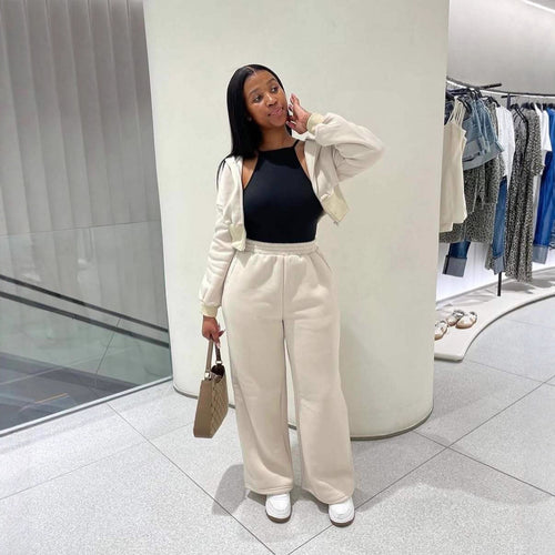 Damen lässiges Loungewear-Set mit cropped Hoodie und weit geschnittenen Jogginghosen Heidi-Mode