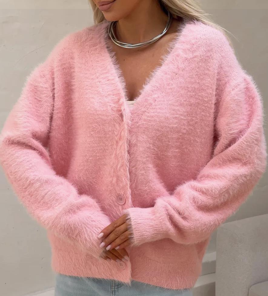 Damen Kuscheliger Strick-Cardigan mit Knopfleiste und feiner Textur Heidi-Mode