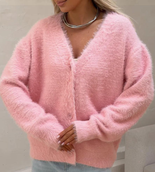 Damen Kuscheliger Strick-Cardigan mit Knopfleiste und feiner Textur Heidi-Mode