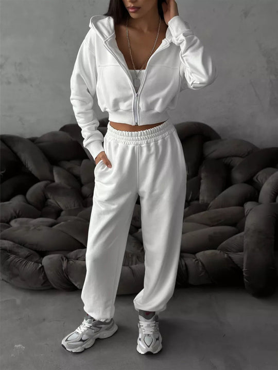 Damen moderner Cropped Hoodie und weite Jogginghose Set Heidi-Mode
