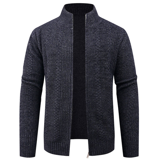 Herren Strickjacke mit strukturierter Oberfläche und hohem Kragen Heidi-Mode