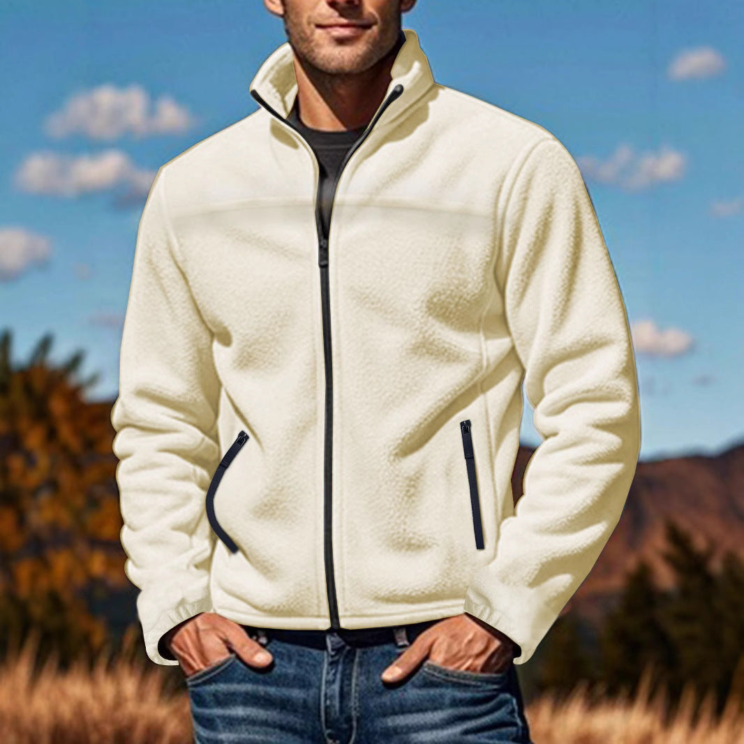 Herren Fleecejacke mit hohem Kragen und praktischen Reißverschlusstaschen Heidi-Mode