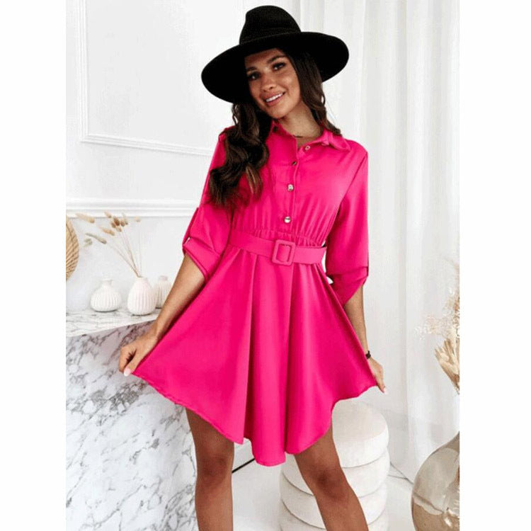 Damen Knielanges Hemdblusenkleid mit Taillengürtel und eleganten Details Heidi-Mode