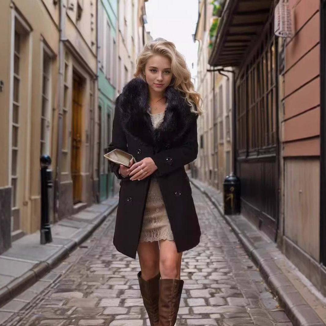 Damen eleganter Übergangs-Mantel mit abnehmbarem Kunstfellkragen Heidi-Mode