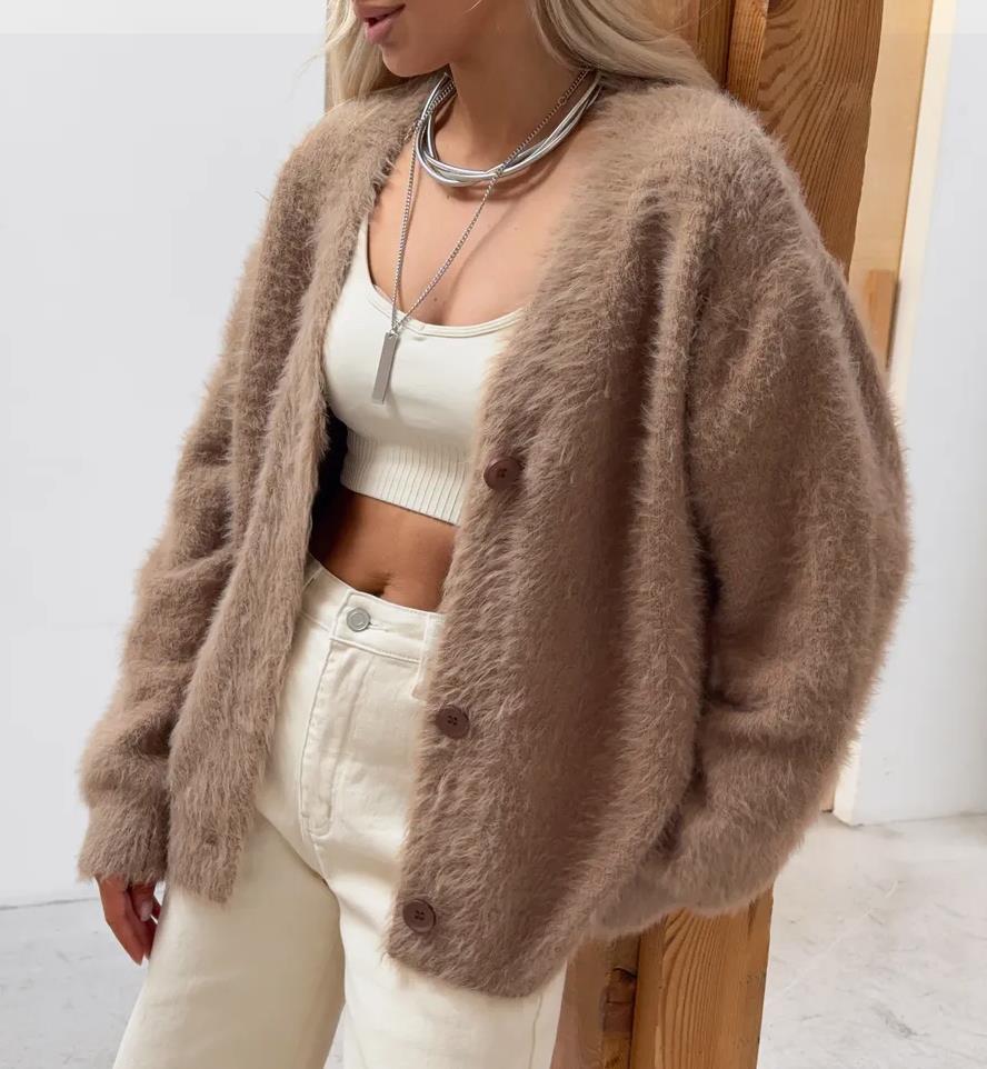 Damen Kuscheliger Strick-Cardigan mit Knopfleiste und feiner Textur Heidi-Mode