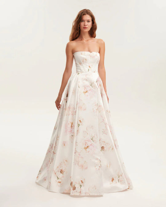 Damen Trachtenkleid mit floralem Design und Bustier-Oberteil Heidi-Mode