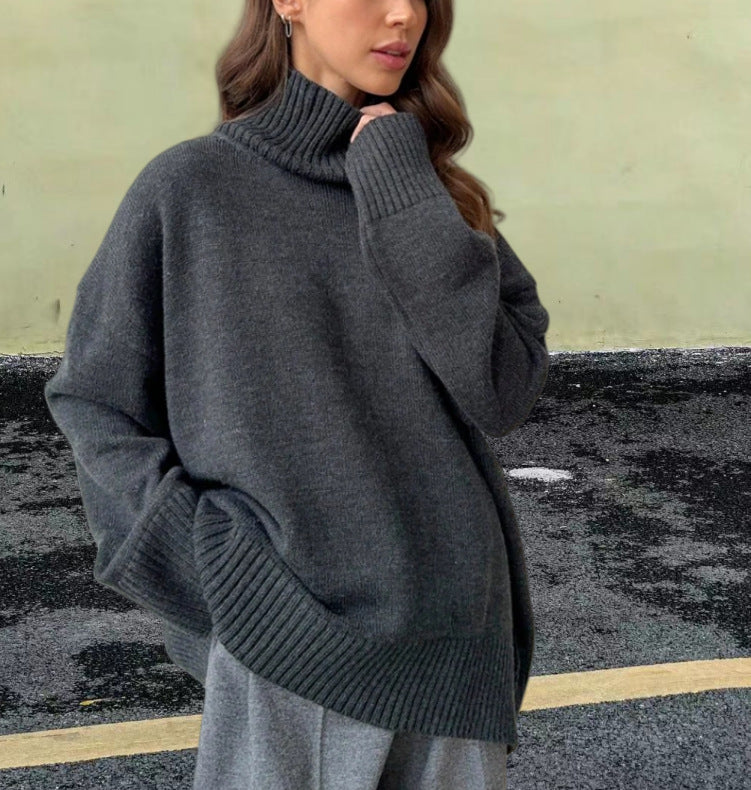 Damen Strickpullover mit hohem Kragen und weitem Schnitt Heidi-Mode