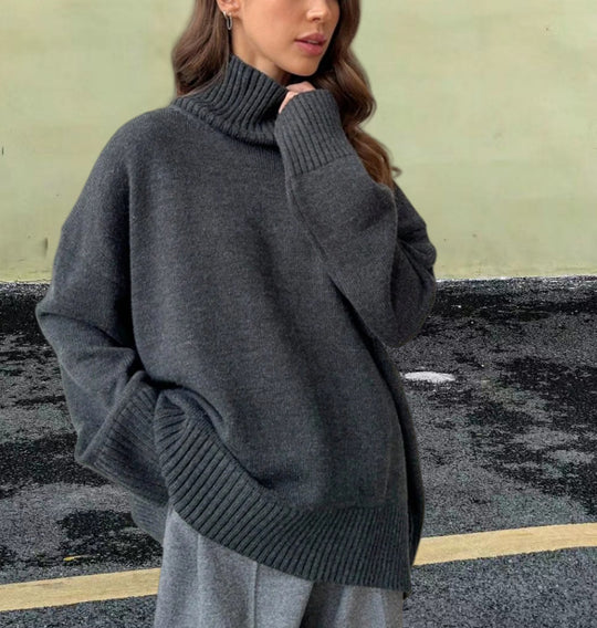 Damen Strickpullover mit hohem Kragen und weitem Schnitt Heidi-Mode