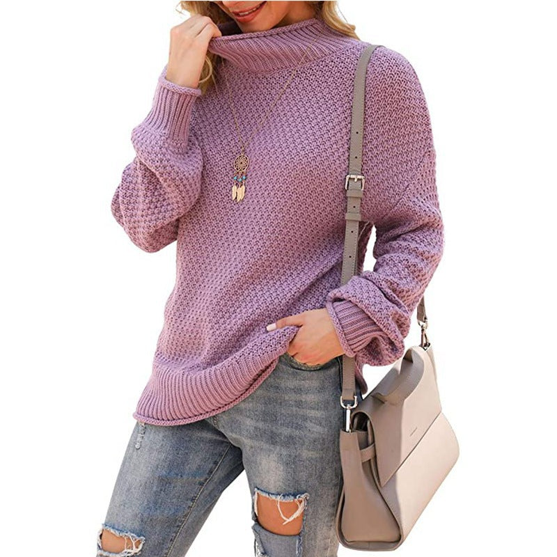 Damen Grobstrickpullover mit hohem Kragen und bequemen Ärmeln Heidi-Mode