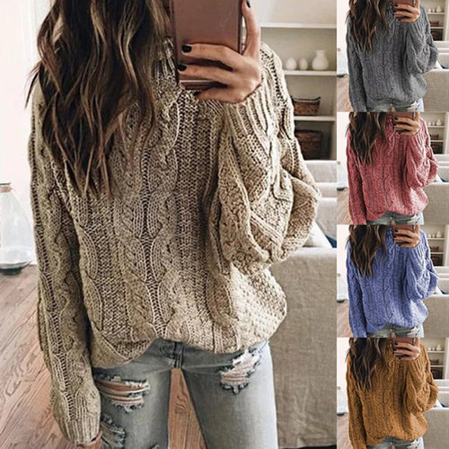 Damen lässiger Grobstrickpullover mit romantischem Zopfmuster Heidi-Mode