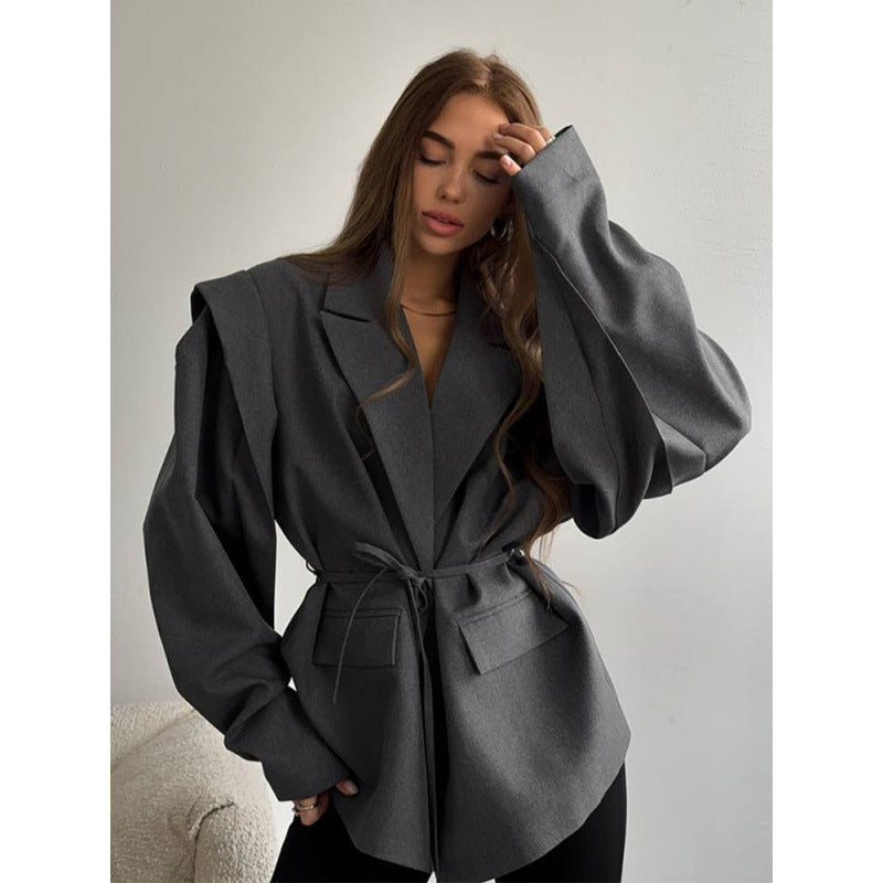 Damen eleganter Oversized-Blazer mit Gürteldetail Heidi-Mode